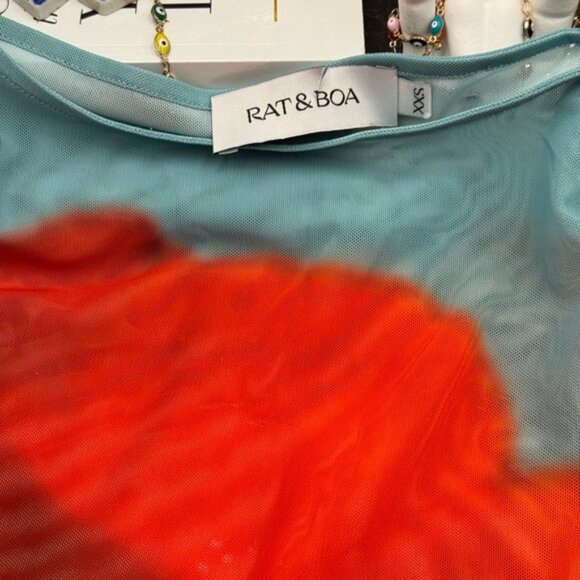 🆕 RAT & BOA 🧿 NWOT Santino Sheer Long Sleeve Dress, Blue with Red Tulip Sz XXS - Picture 15 of 16